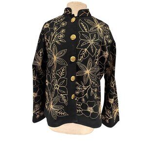 Black & Gold Floral Embroidered Button-Up Jacket By New Direction - Womens Size